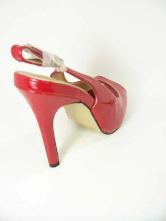 3 inch Red Patent leather Peep-toe sling-back sandal with buckle on ankle strap