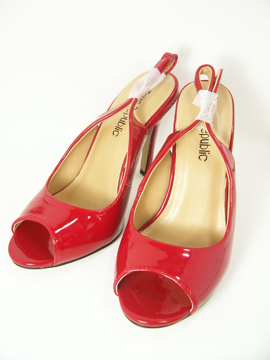 3 inch Red Patent leather Peep-toe sling-back sandal with buckle on ankle strap