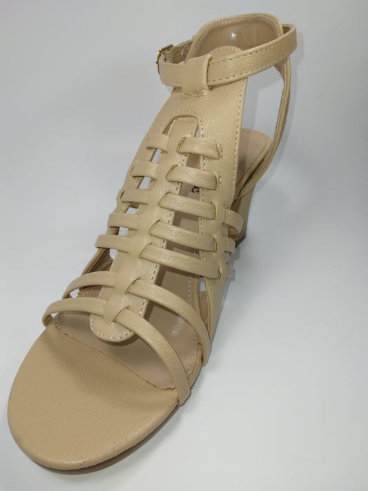 2 inch Nude Sandal w/ cage and ankle strap & block heel